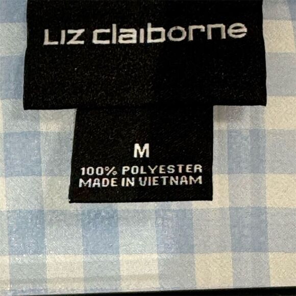 Liz Claiborne Blue Gingham Ruffle Sleeve Semi Sheer Blouse M V-Neck Semi Sheer - Picture 7 of 8